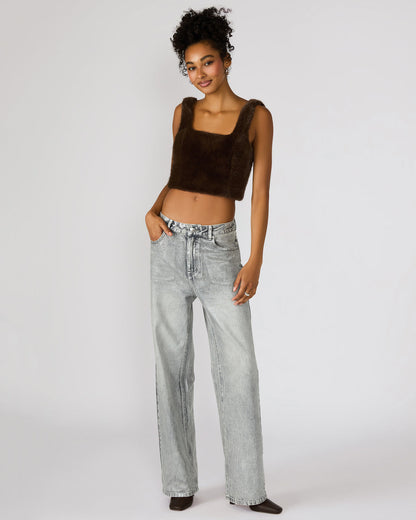 HANNIA Faux Fur Dark Espresso Cropped Women's Top Steve Madden DARK ESPRESSO