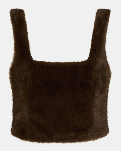 HANNIA Faux Fur Dark Espresso Cropped Women's Top Steve Madden DARK ESPRESSO