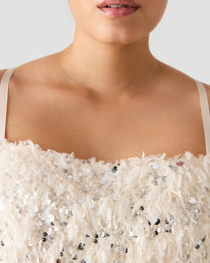 BLAKELYN Ivory Feather Sequin Embellished Women's Top Steve Madden IVORY