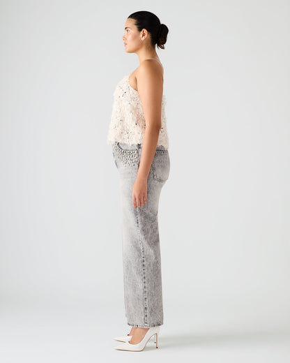 BLAKELYN Ivory Feather Sequin Embellished Women's Top Steve Madden IVORY