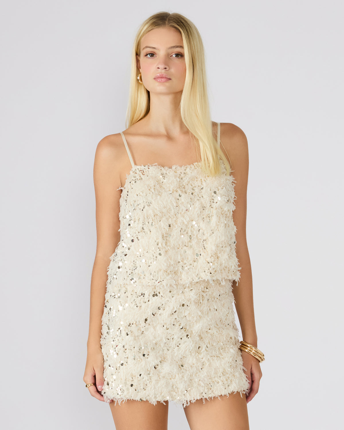 BLAKELYN Ivory Feather Sequin Embellished Women's Top Steve Madden IVORY