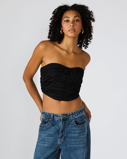 MARTINE Black Strapless Ruched Cropped Corset Women's Top Steve Madden BLACK