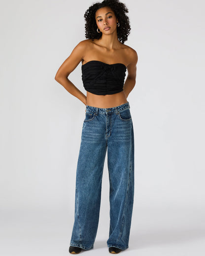 MARTINE Black Strapless Ruched Cropped Corset Women's Top Steve Madden BLACK