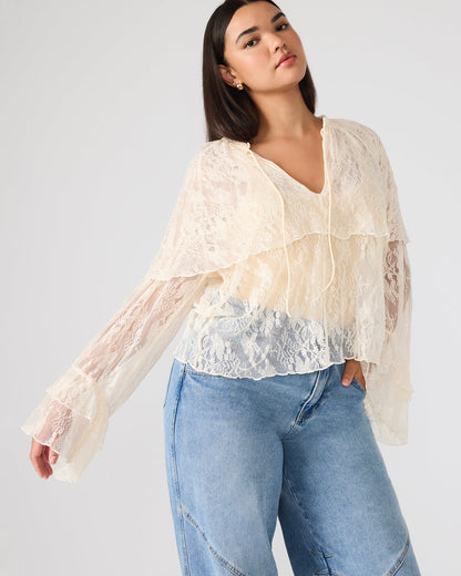 SAYLOR Cream Long-Sleeved Ruffle Mesh Lace Women's Top Steve Madden CREAM