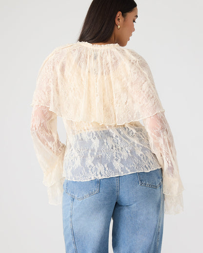 SAYLOR Cream Long-Sleeved Ruffle Mesh Lace Women's Top Steve Madden CREAM