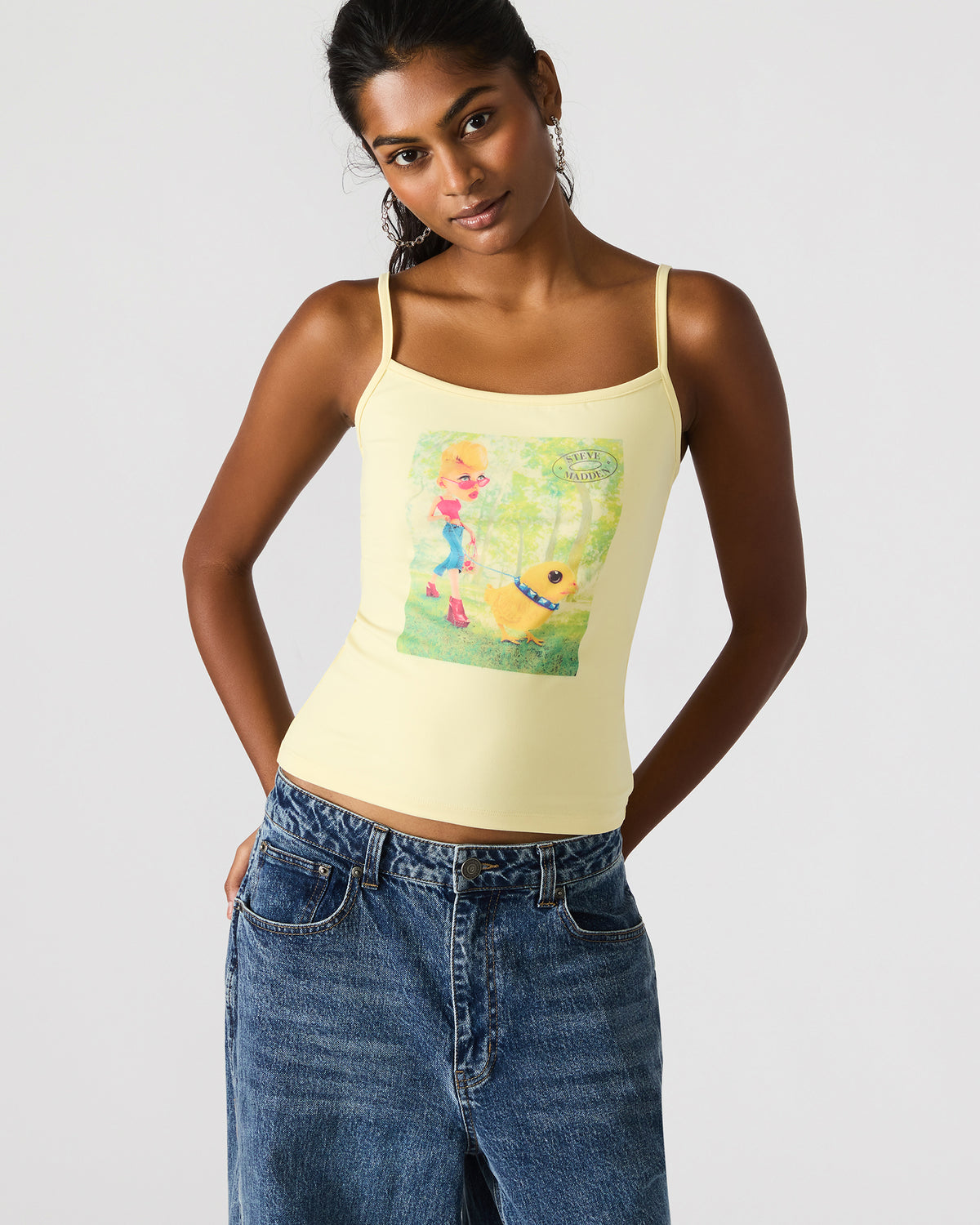 GOLDIE Pale Yellow Sleeveless Graphic Women's Tank Top Steve Madden PALE YELLOW