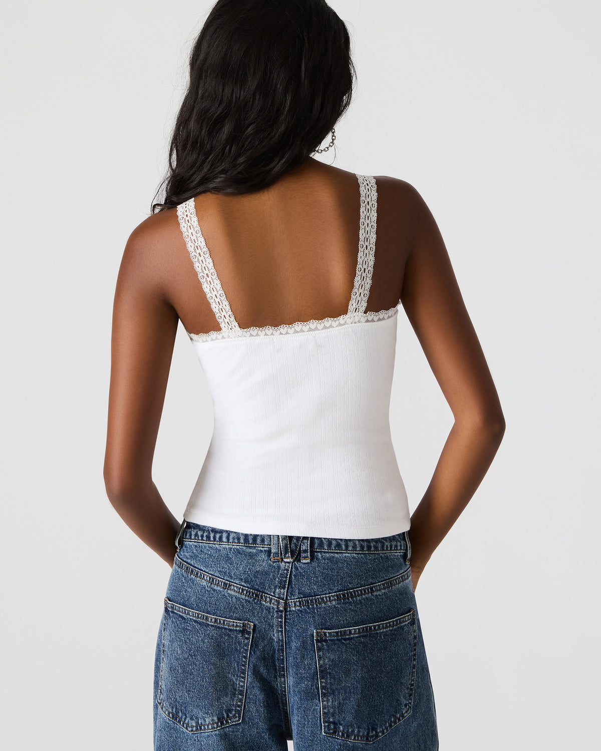 LOVE GOLDIE Antique Lace Trim Sleeveless Graphic Women's Tank Top Steve Madden ANTIQUE