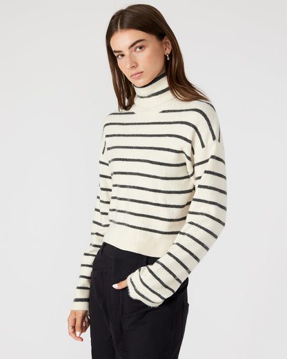 NARSHA Black/White Women's Turtleneck Stripe Sweater Steve Madden IVORY