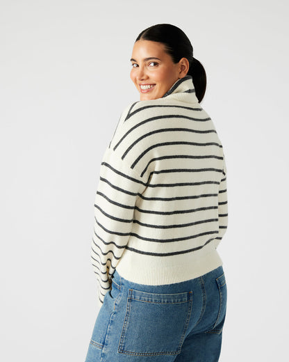 NARSHA Black/White Women's Turtleneck Stripe Sweater Steve Madden IVORY