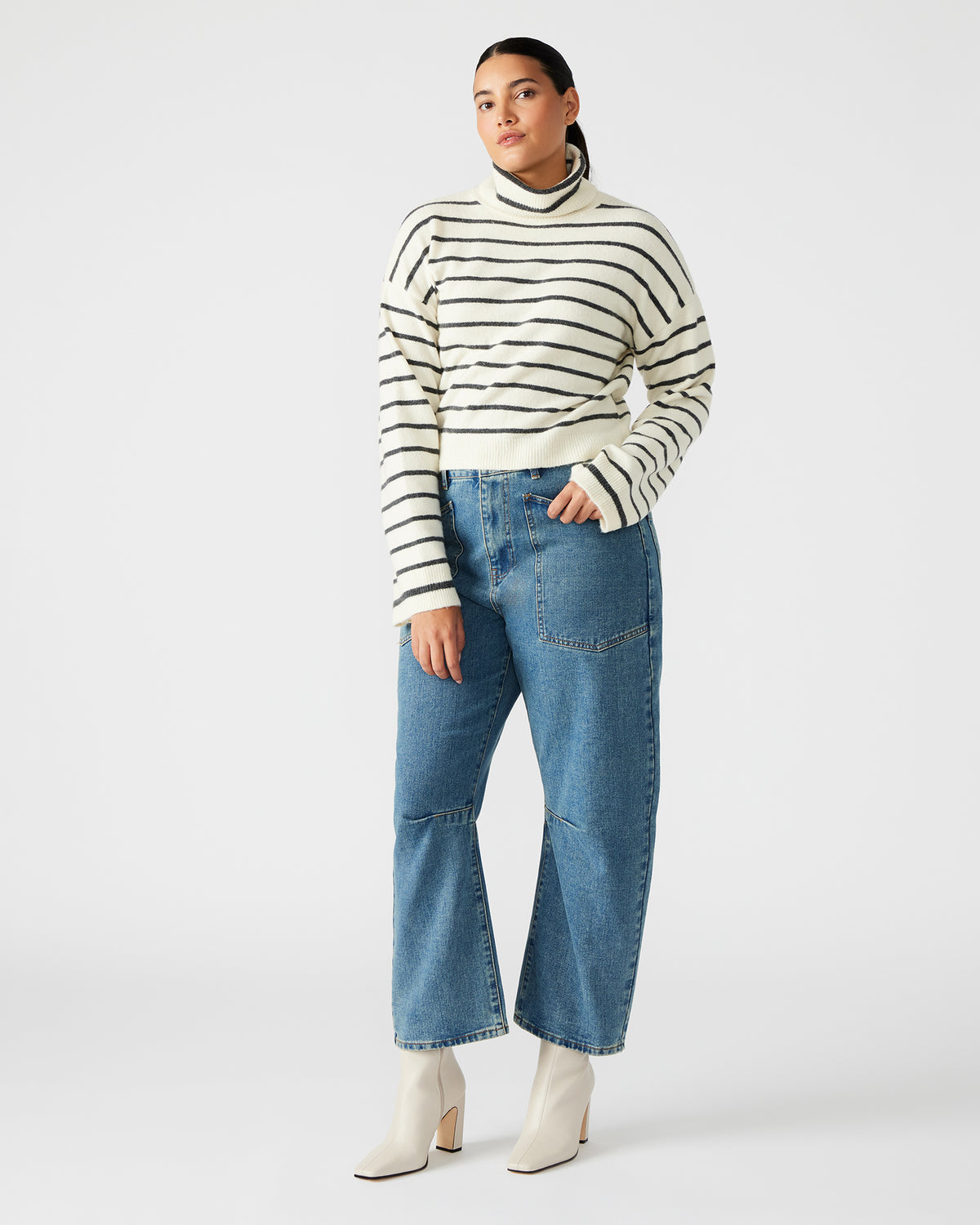 NARSHA Black/White Women's Turtleneck Stripe Sweater Steve Madden IVORY
