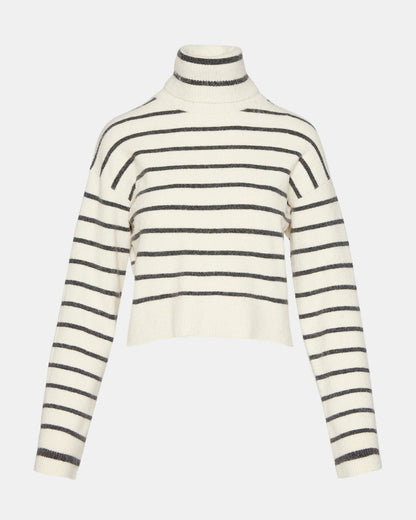 NARSHA Black/White Women's Turtleneck Stripe Sweater Steve Madden IVORY