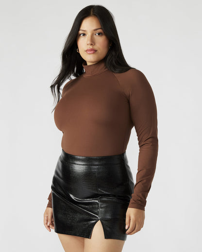 NELLE Bodysuit Brown | Women's Mock Neck Stretch Bodysuit Steve Madden BROWN