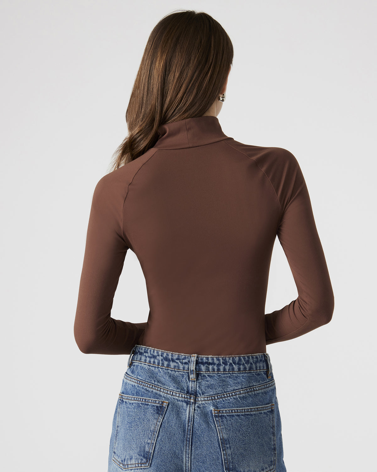 NELLE Bodysuit Brown | Women's Mock Neck Stretch Bodysuit Steve Madden BROWN