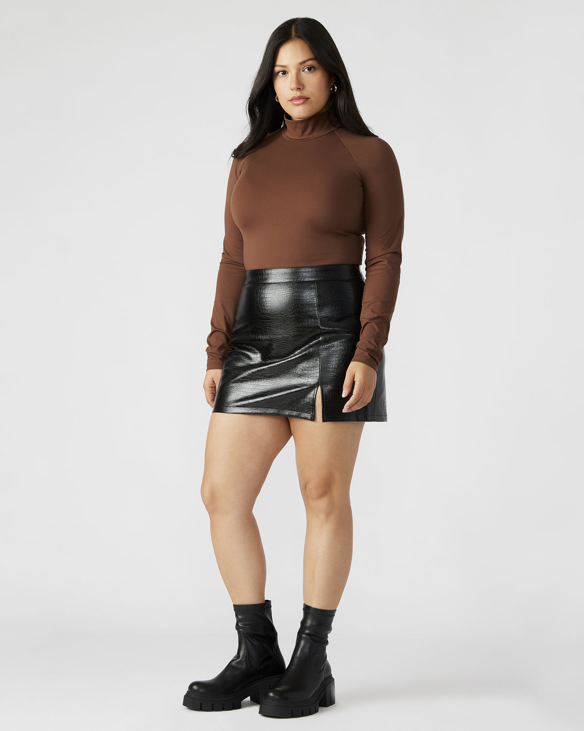 NELLE Bodysuit Brown | Women's Mock Neck Stretch Bodysuit Steve Madden BROWN