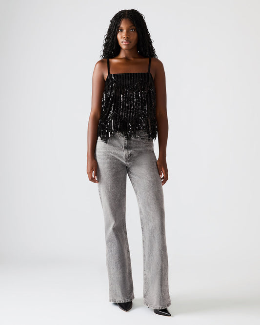BLAKELYN Sequin Black Fringe Embellished Women's Top Steve Madden BLACK