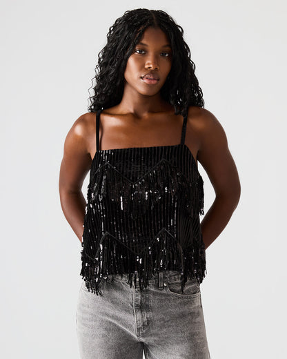 BLAKELYN Sequin Black Fringe Embellished Women's Top Steve Madden BLACK