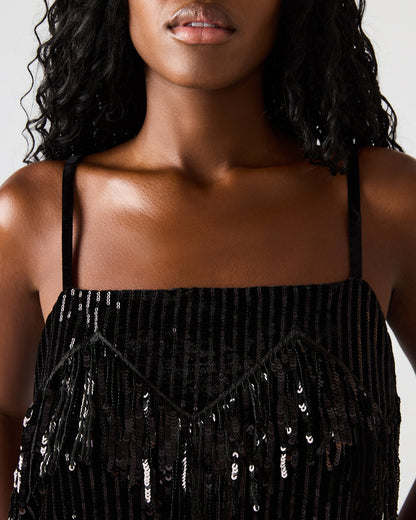 BLAKELYN Sequin Black Fringe Embellished Women's Top Steve Madden BLACK