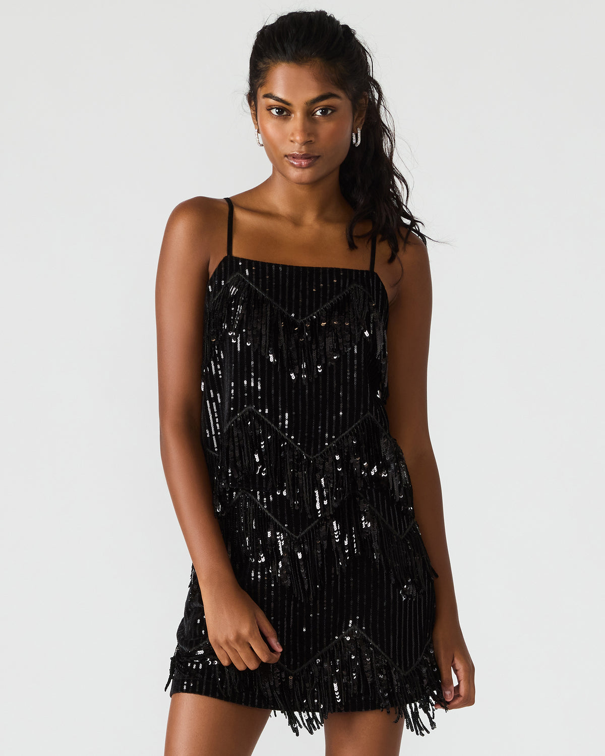 BLAKELYN Sequin Black Fringe Embellished Women's Top Steve Madden BLACK