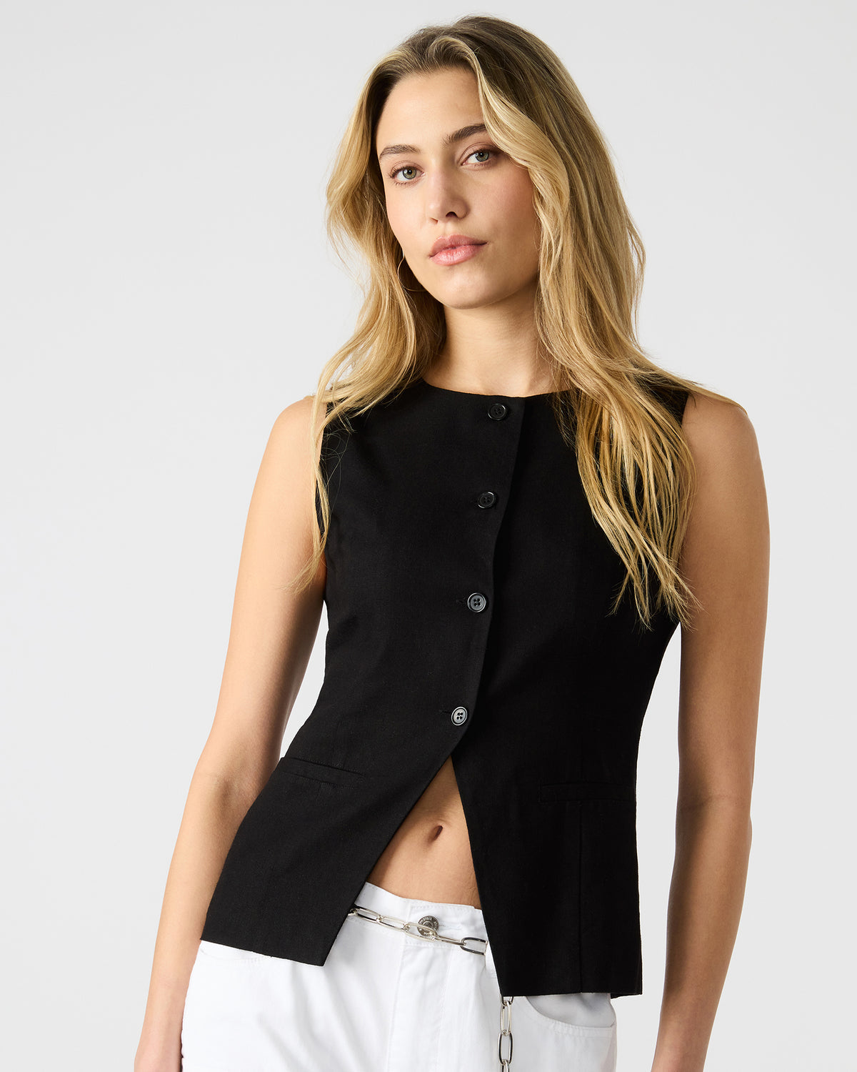 WESLEY Top Black Button-Up Vest Top Steve Madden BLACK