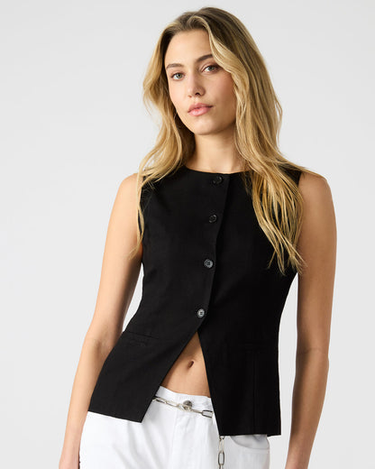 WESLEY Top Black Button-Up Vest Top Steve Madden BLACK