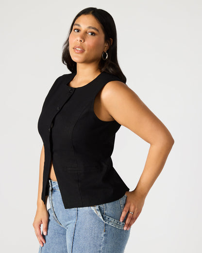 WESLEY Top Black Button-Up Vest Top Steve Madden BLACK
