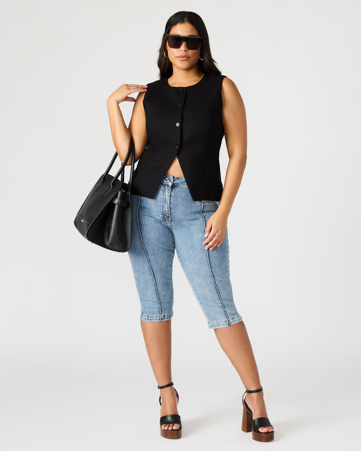 WESLEY Top Black Button-Up Vest Top Steve Madden BLACK