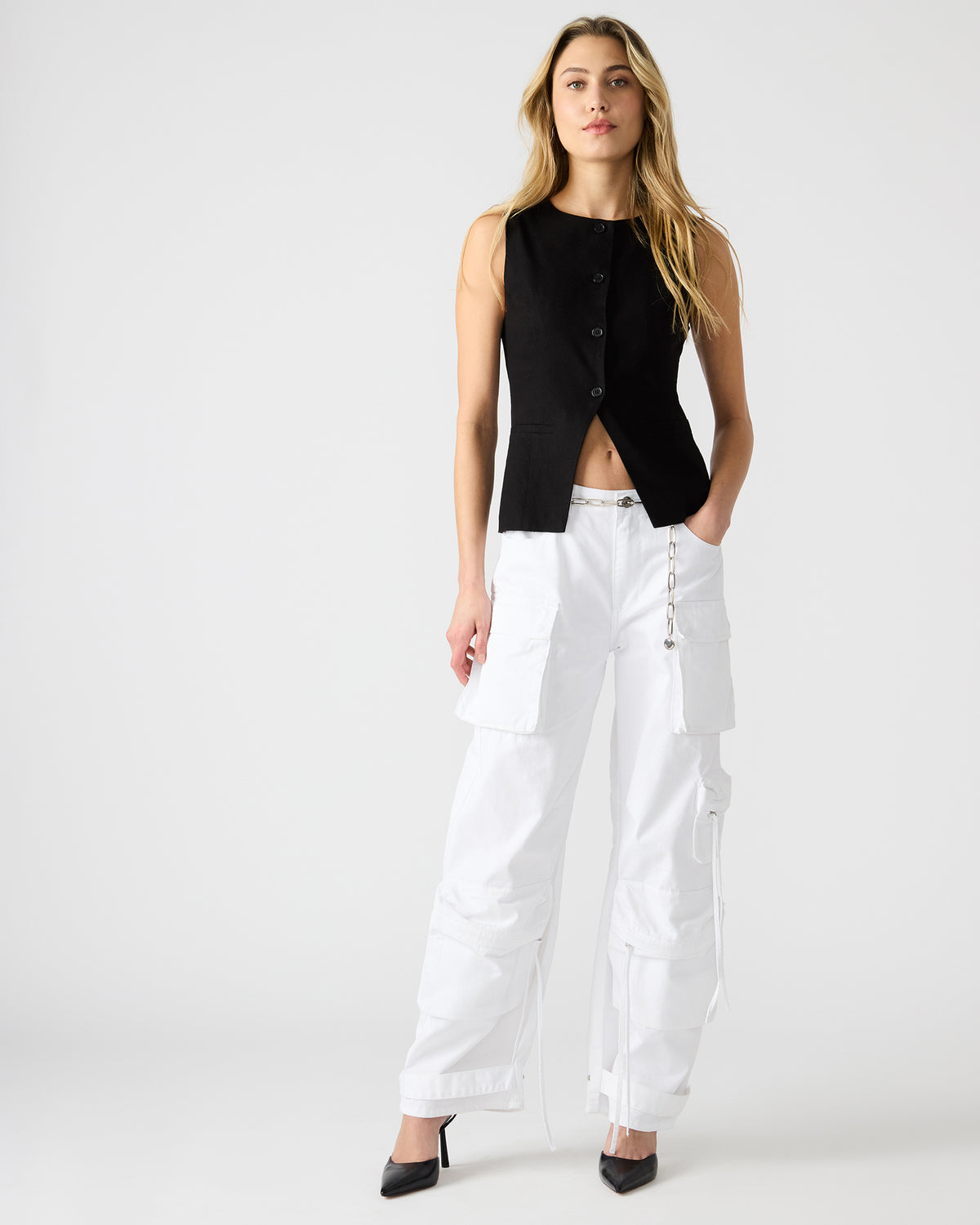 WESLEY Top Black Button-Up Vest Top Steve Madden BLACK
