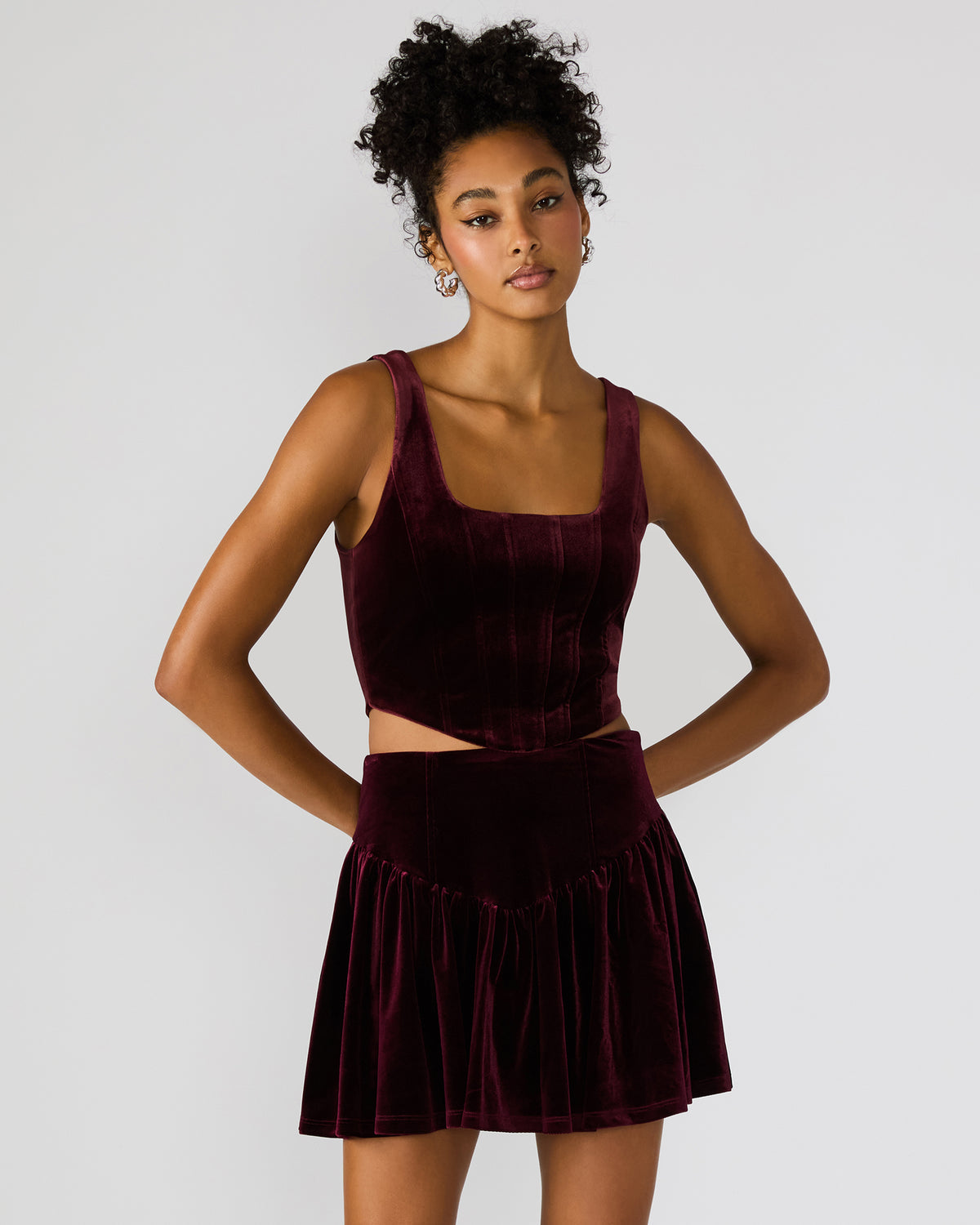 ARYANNA Wine Cropped Velvet Women's Top Steve Madden WINE