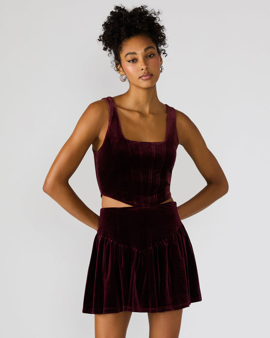 ARYANNA Wine Cropped Velvet Women's Top Steve Madden WINE