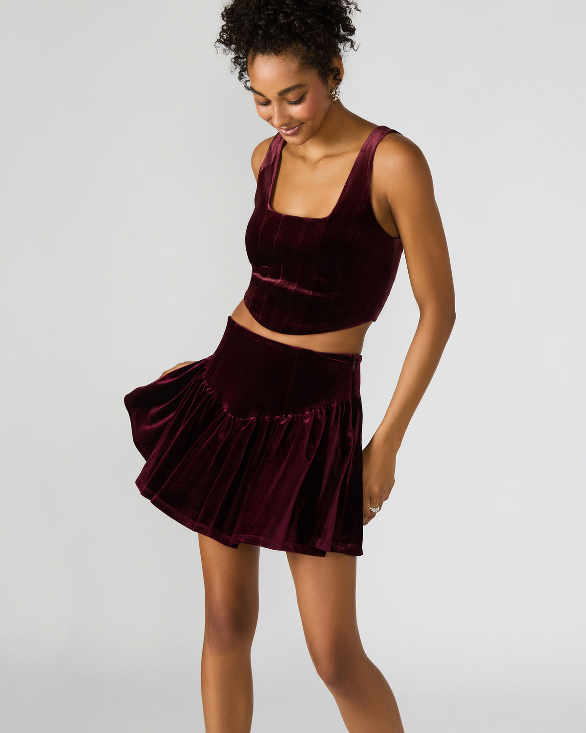 ARYANNA Wine Cropped Velvet Women's Top Steve Madden WINE