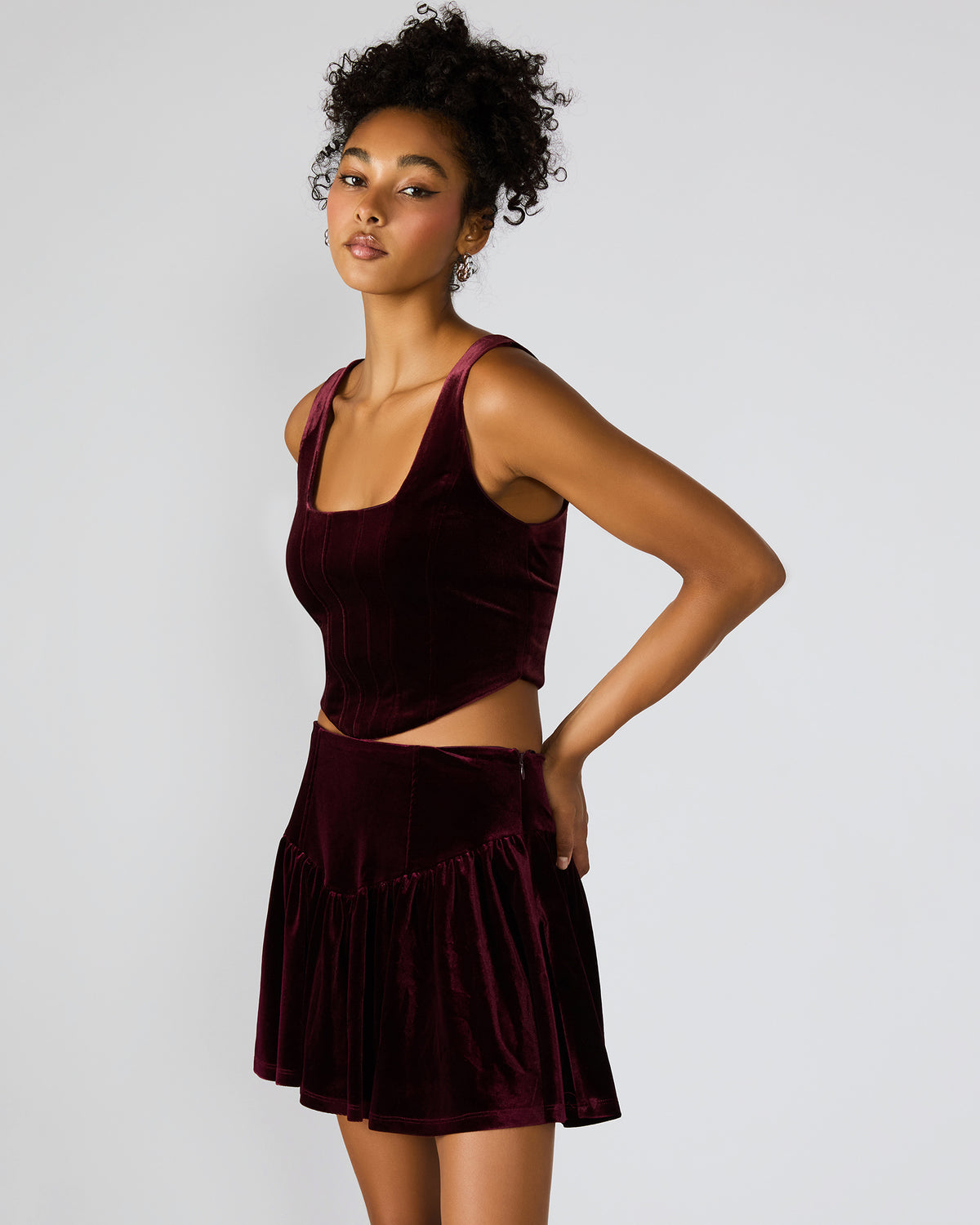 ARYANNA Wine Cropped Velvet Women's Top Steve Madden WINE