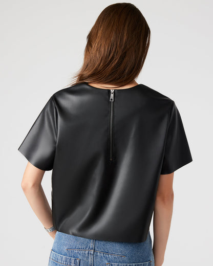 EZRA Black Women's Short Sleeve Faux Leather Top Steve Madden BLACK