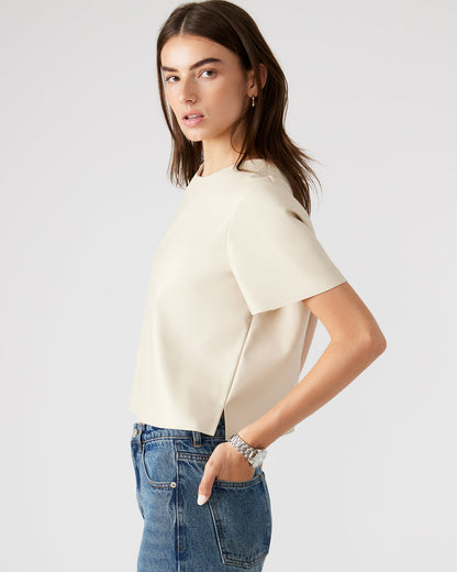 EZRA Bone Women's Short Sleeve Faux Leather Top Steve Madden BONE