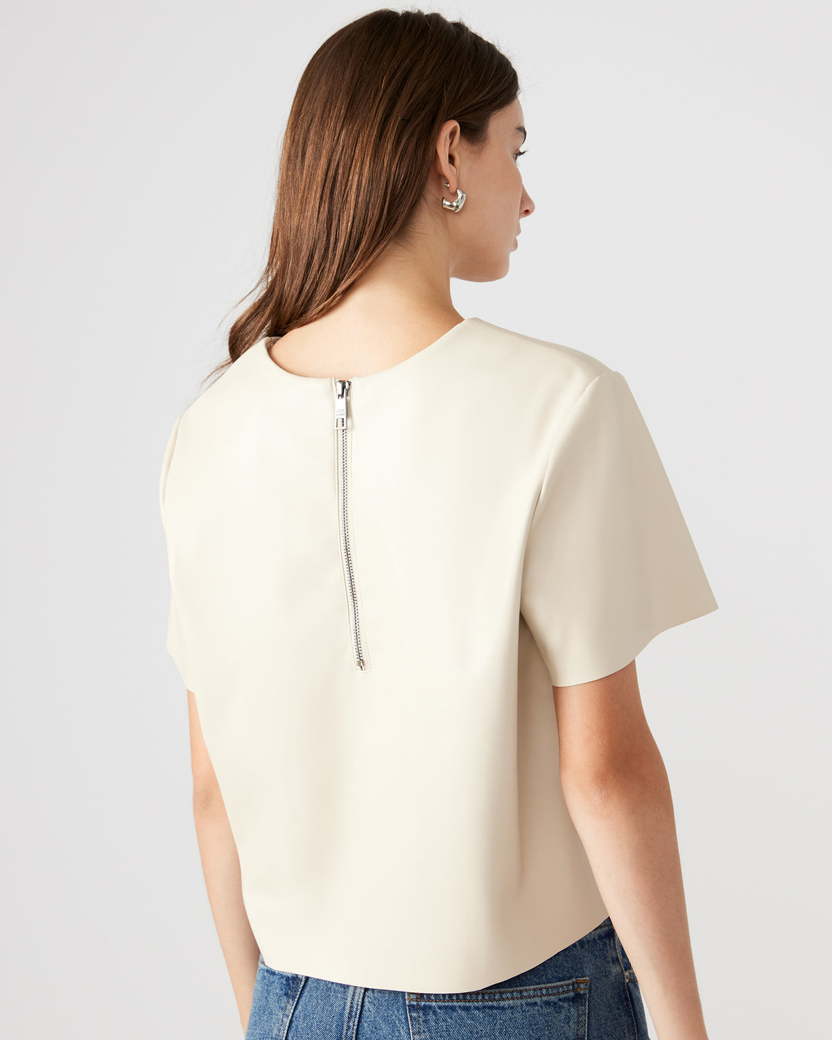 EZRA Bone Women's Short Sleeve Faux Leather Top Steve Madden BONE