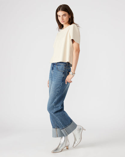EZRA Bone Women's Short Sleeve Faux Leather Top Steve Madden BONE