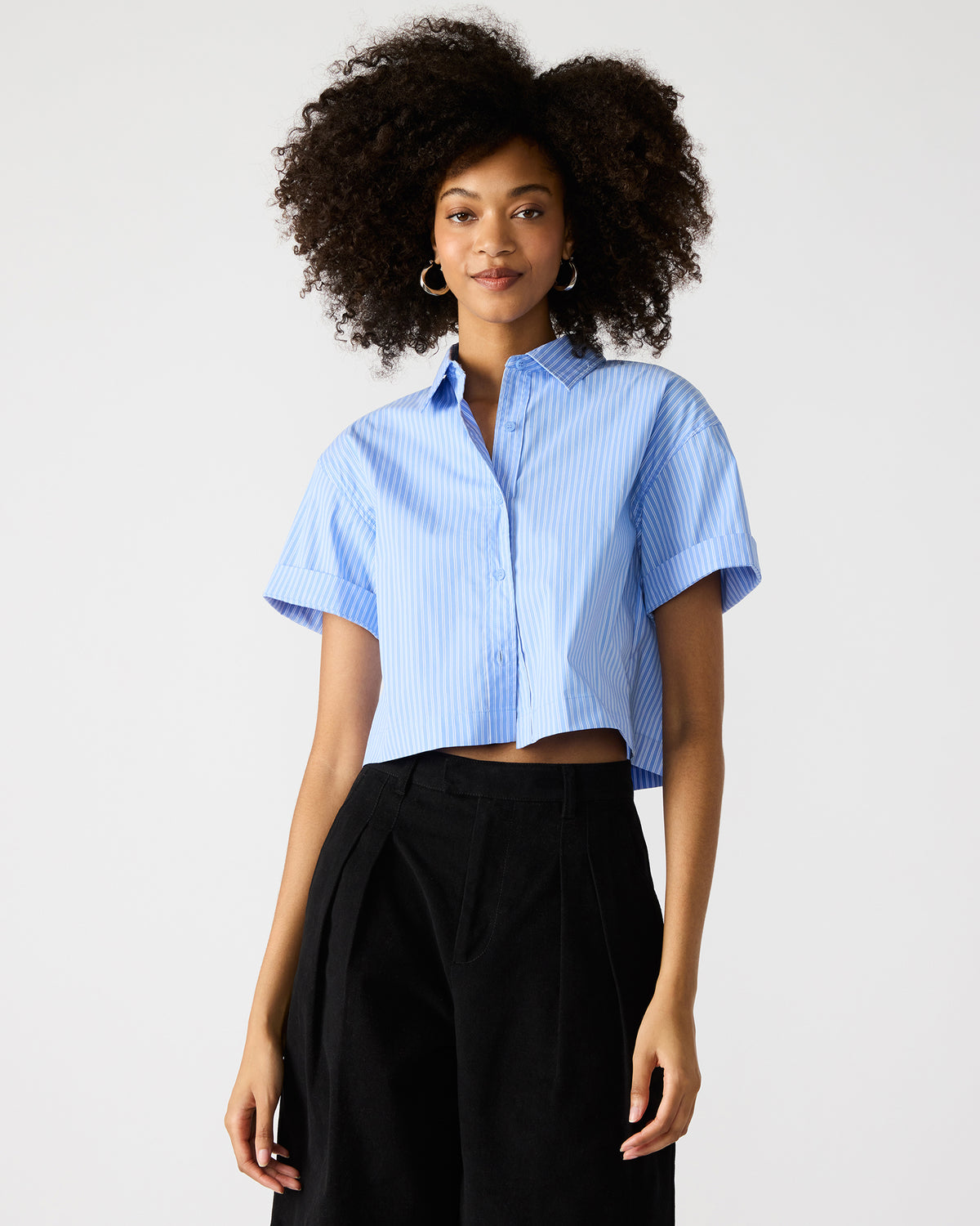 TULA Blue/White Women's Collared Button-Up Pinstripe Top Steve Madden BLUE WHITE
