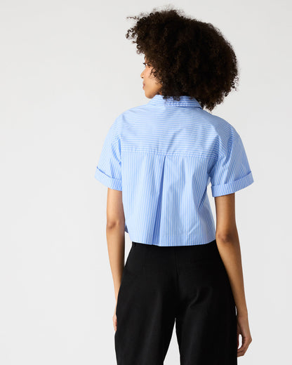 TULA Blue/White Women's Collared Button-Up Pinstripe Top Steve Madden BLUE WHITE