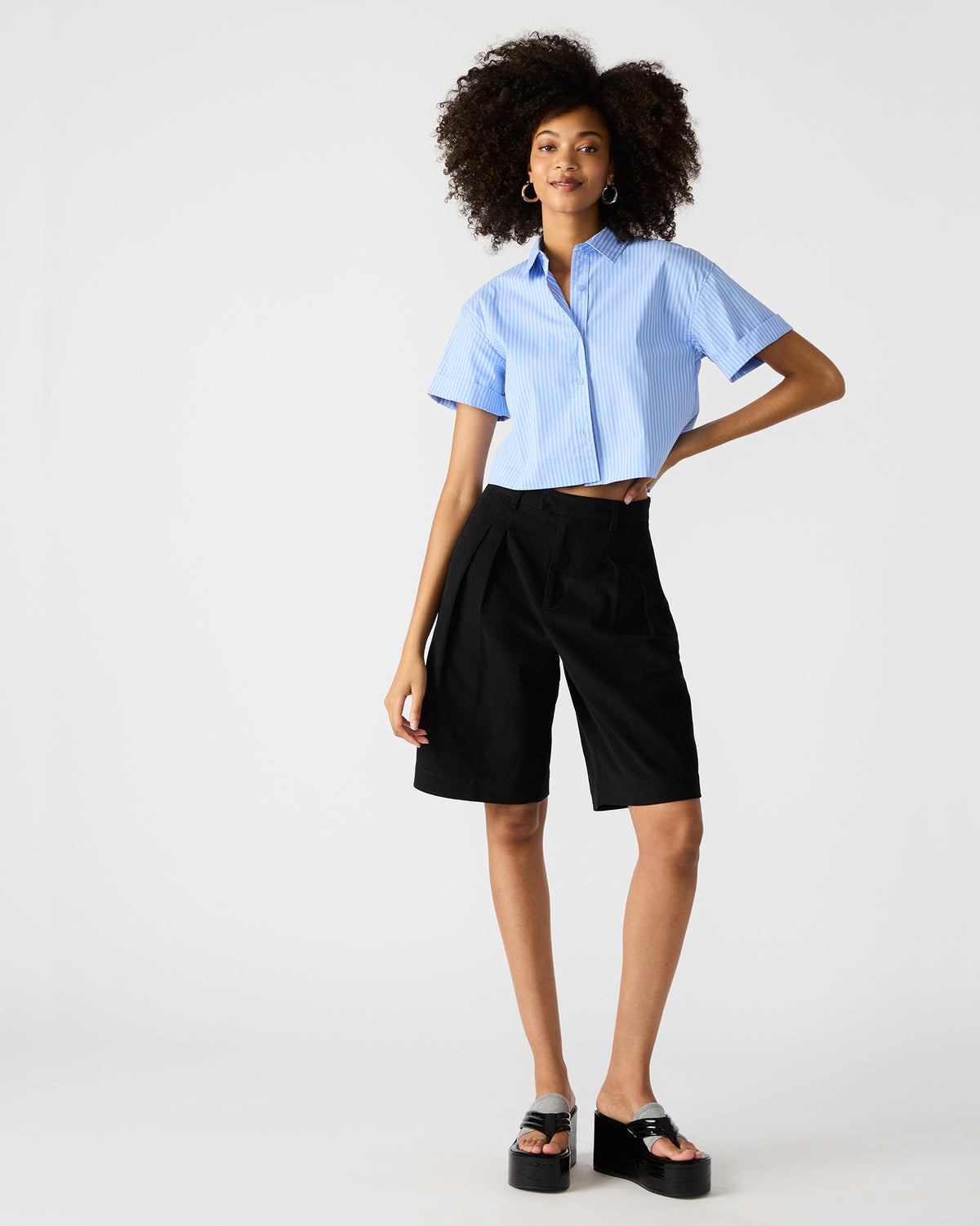 TULA Blue/White Women's Collared Button-Up Pinstripe Top Steve Madden BLUE WHITE