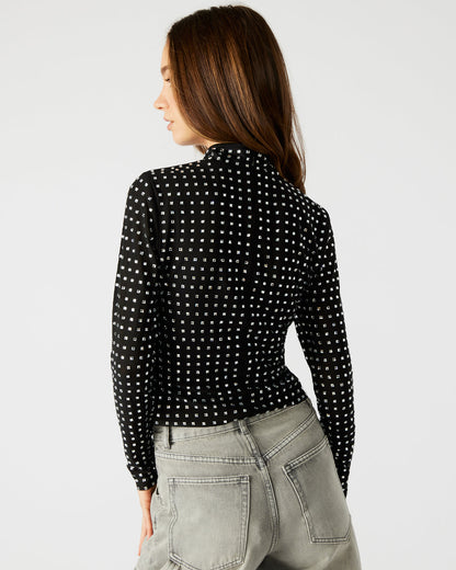 MELVINA Top Black | Women's Long-Sleeved Mesh Fabric Embellished Top Steve Madden BLACK