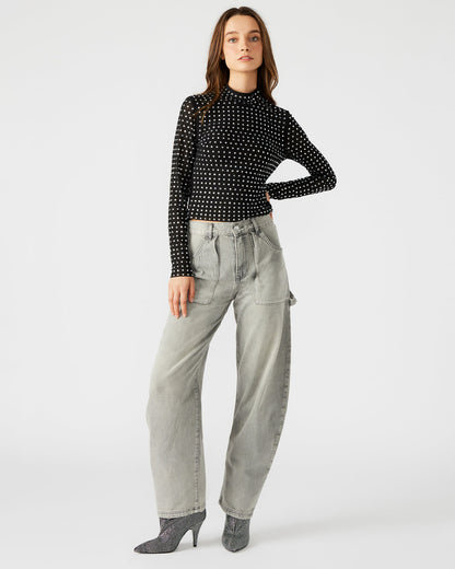 MELVINA Top Black | Women's Long-Sleeved Mesh Fabric Embellished Top Steve Madden BLACK