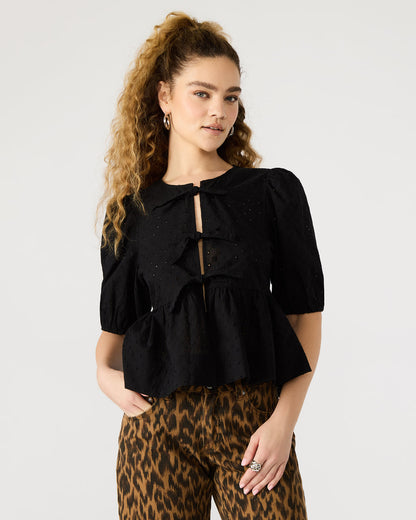 PAULA Top Black Short-Sleeved Tie-Front Eyelet Top Steve Madden BLACK