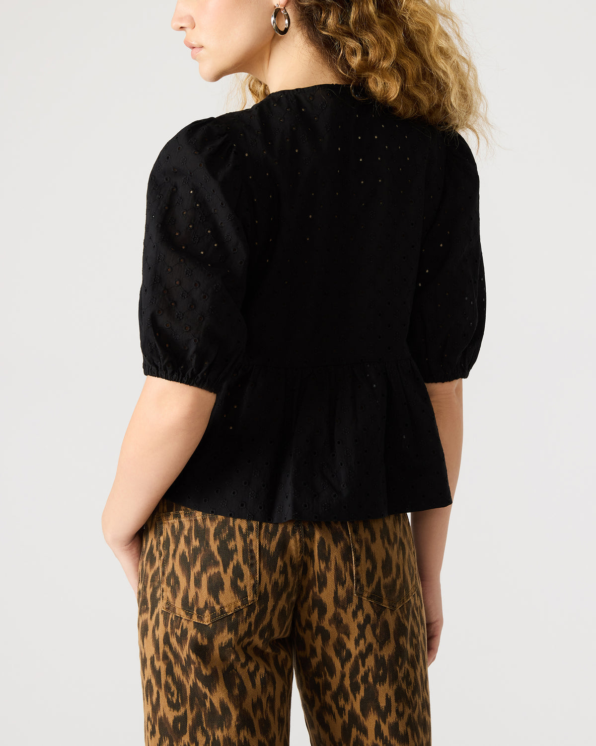 PAULA Top Black Short-Sleeved Tie-Front Eyelet Top Steve Madden BLACK