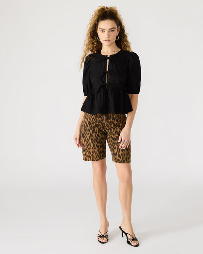 PAULA Top Black Short-Sleeved Tie-Front Eyelet Top Steve Madden BLACK