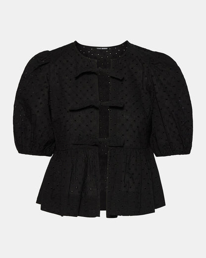 PAULA Top Black Short-Sleeved Tie-Front Eyelet Top Steve Madden BLACK