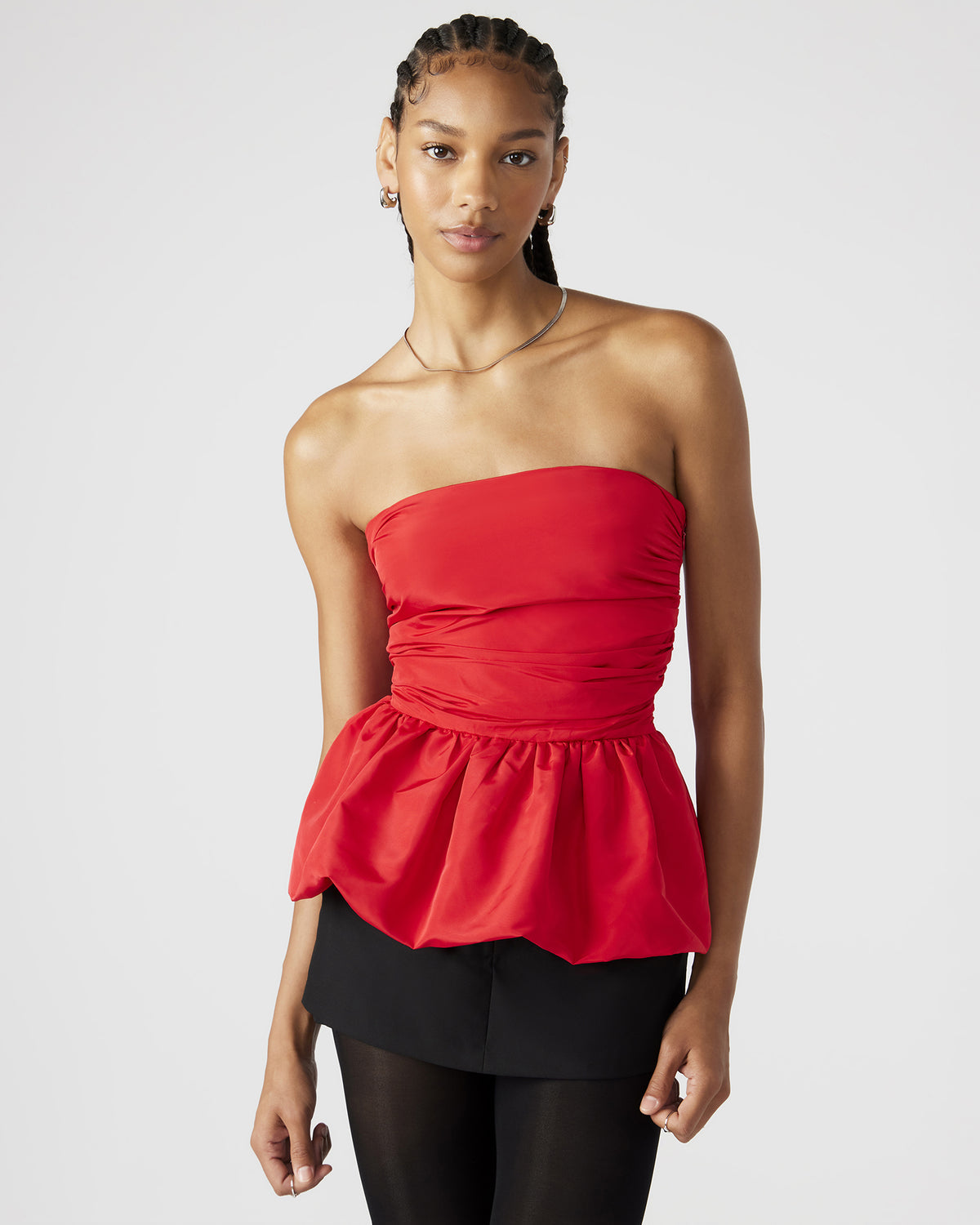 AMARI Top Red | Women's Bubble-Hem Taffeta Strapless Top Steve Madden RED
