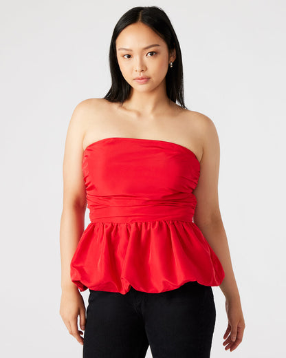AMARI Top Red | Women's Bubble-Hem Taffeta Strapless Top Steve Madden RED