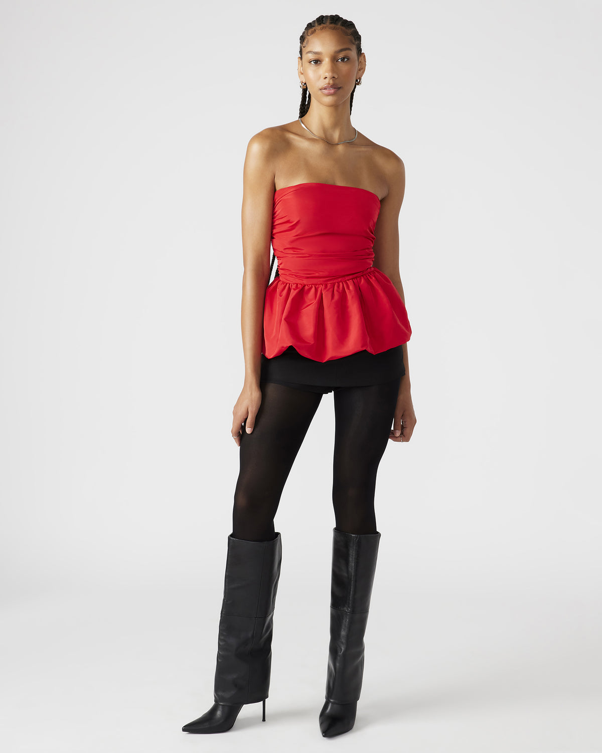 AMARI Top Red | Women's Bubble-Hem Taffeta Strapless Top Steve Madden RED