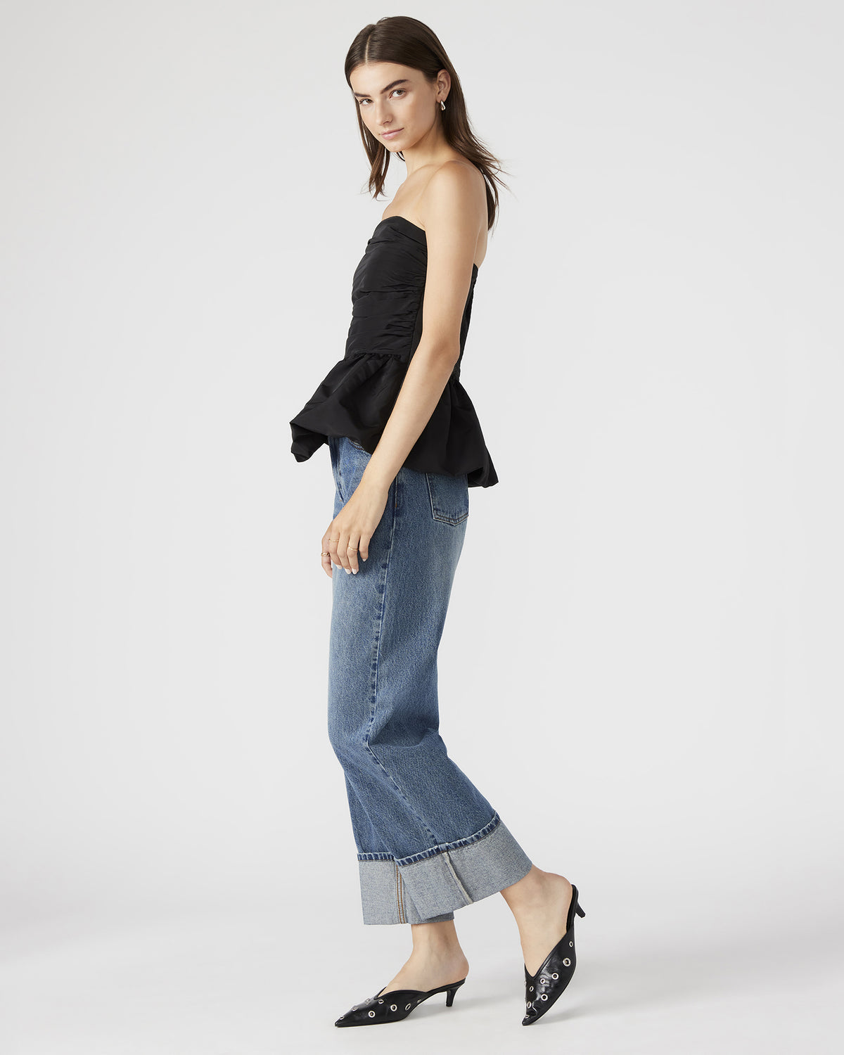 AMARI Top Black | Women's Bubble-Hem Taffeta Strapless Top Steve Madden BLACK