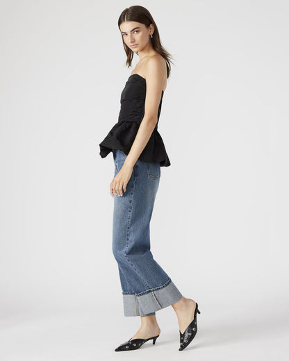 AMARI Top Black | Women's Bubble-Hem Taffeta Strapless Top Steve Madden BLACK