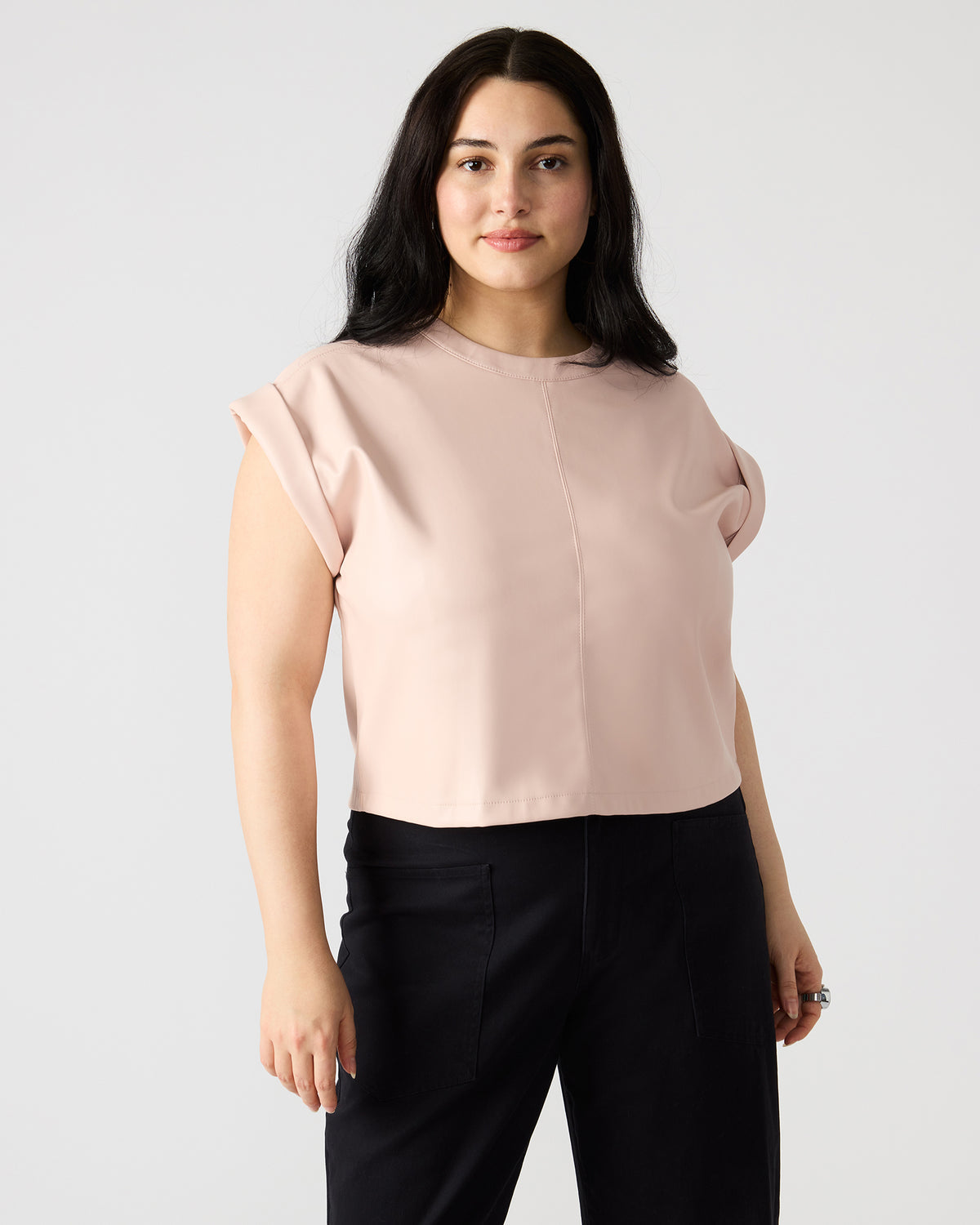 CAT Rose Women's Short-Sleeved Faux Leather Top Steve Madden ROSE